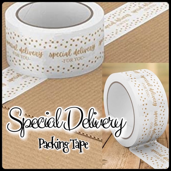 Roll of Designer Packing Tape Shipping Tape 162 ft Special Delivery White Gold - Picture 6 of 7